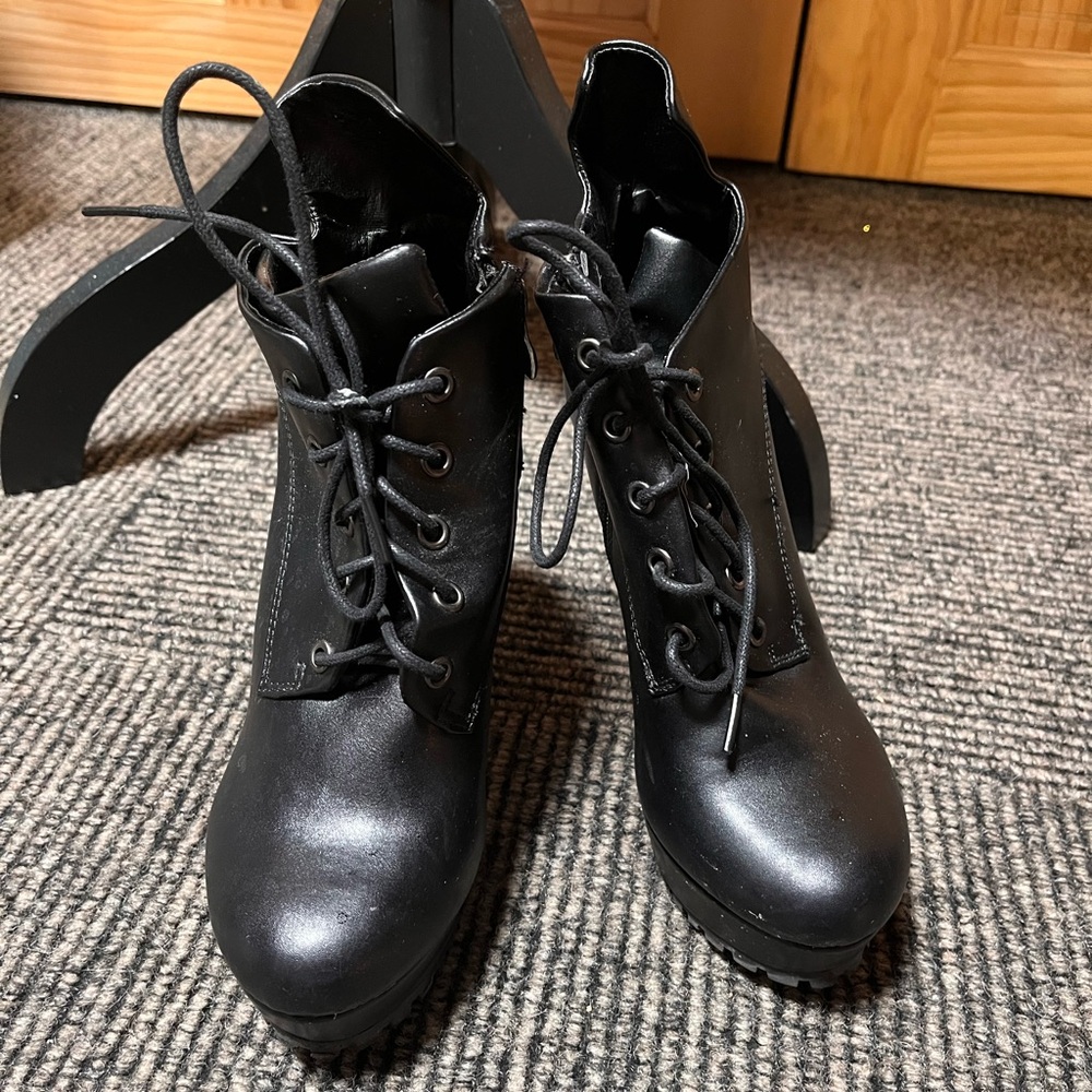 Black Lace-Up Ankle Boots